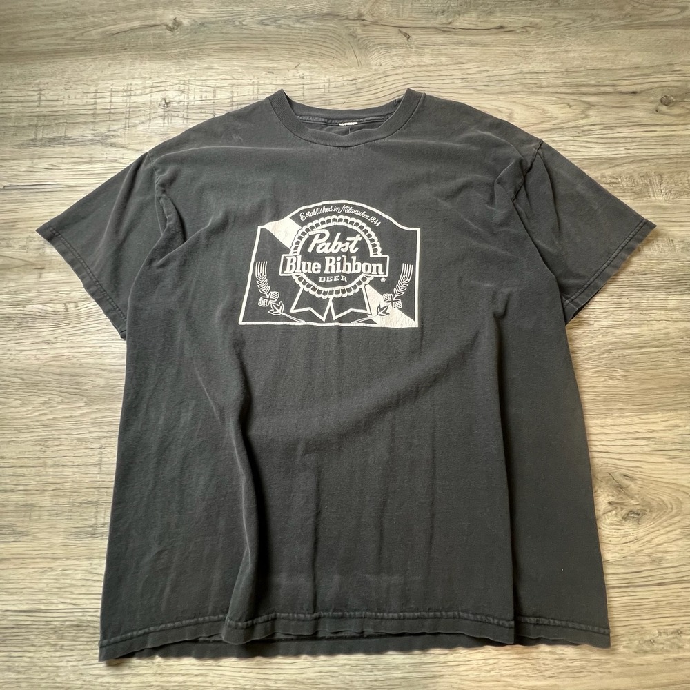 Pabst Blue Ribbon T-Shirt Mens Large Black Vintage 90s Beer Graphic Faded PBR